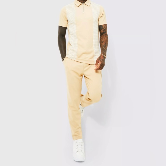 DOGTOOTH JACQUARD PANEL T-SHIRT & JOGGER SET - Picture 2 of 3